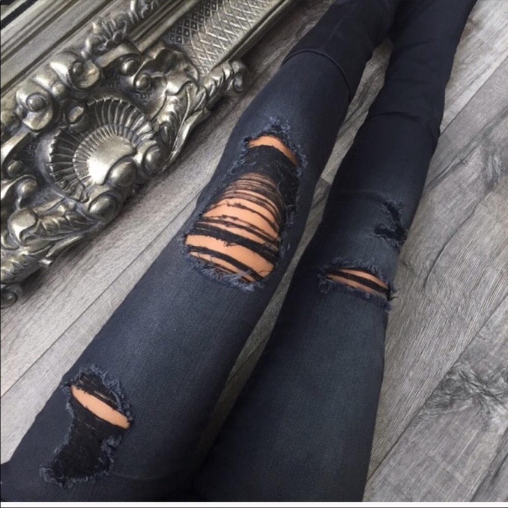 EkAttire Black Wash Out Ripped Jeans